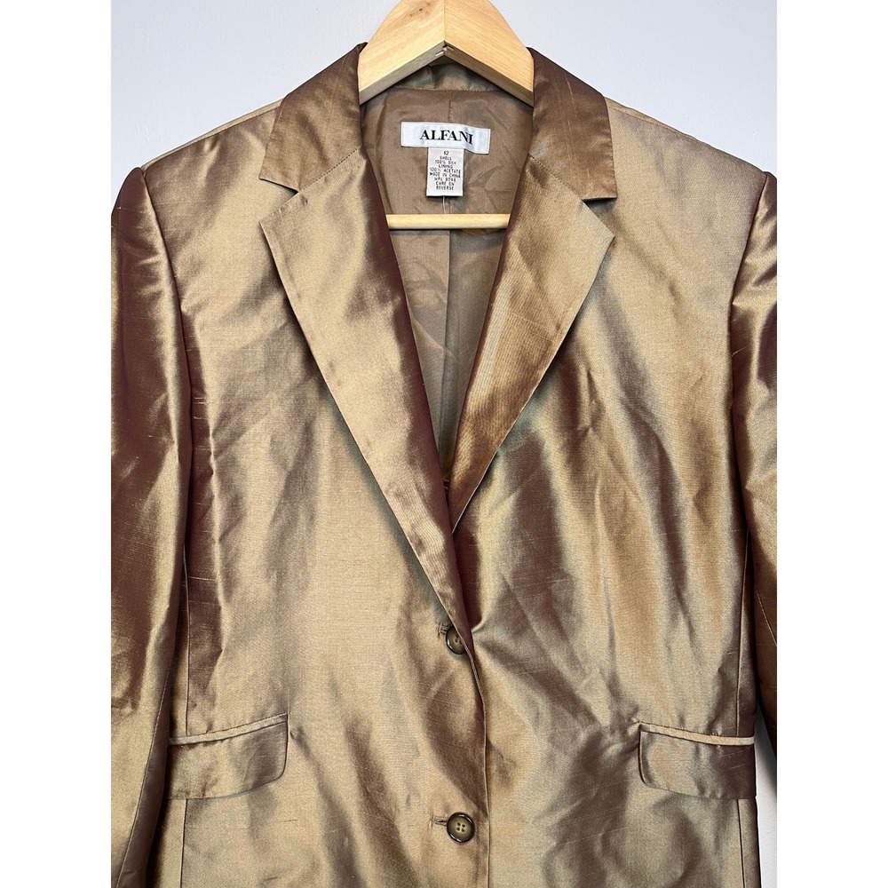 Alfani Womens 100% Silk‎ Blazer Jacket Bronze Gold Iridescent Size 12 WPL 8046 - Picture 2 of 11